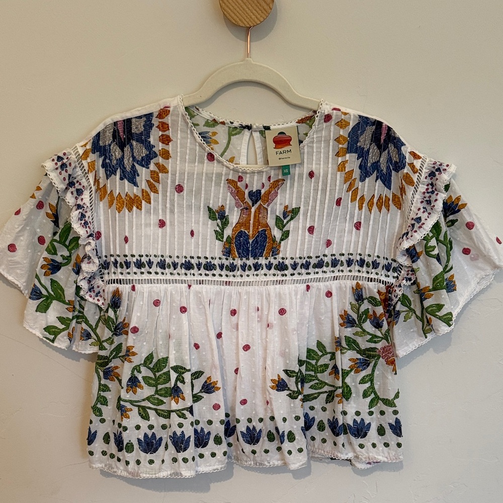 FARM Rio Summer Garden Blouse, Size XS. ALTERATION to fit slimmer in width.